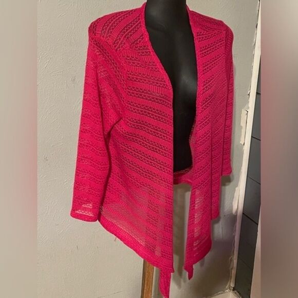 NWT medium Faded Glory pink waterfall open tie front shrug cardigan sweater - Picture 6 of 11